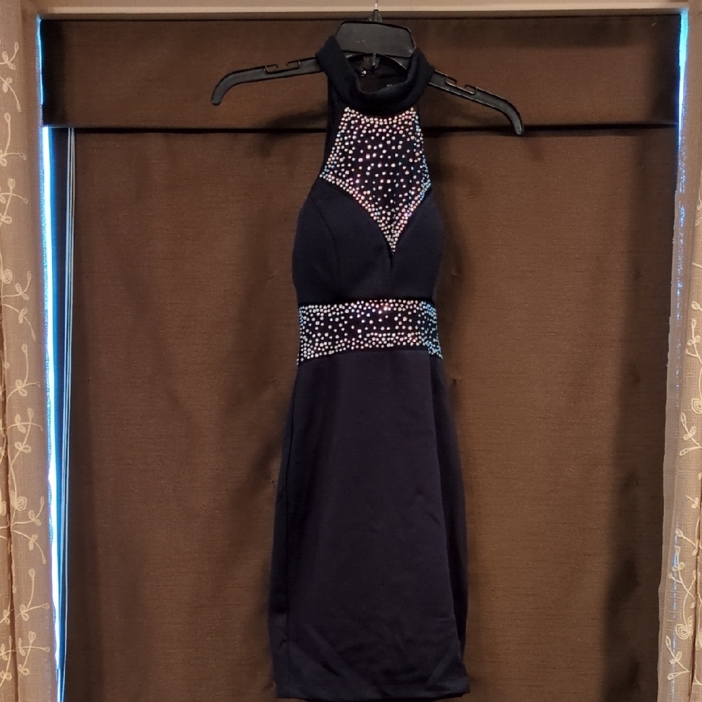 Elegant Black Halter Dress with Embellishments